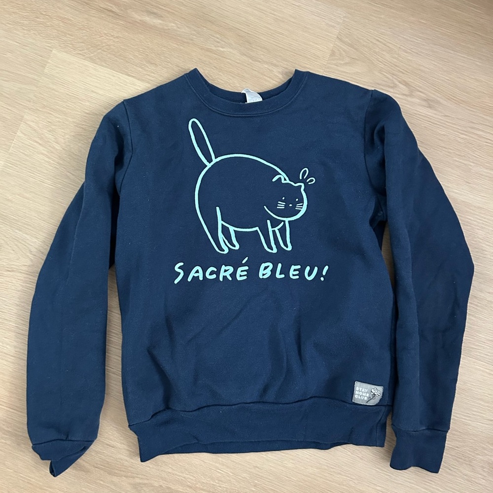 Navy Sweatshirt with Cat Graphic